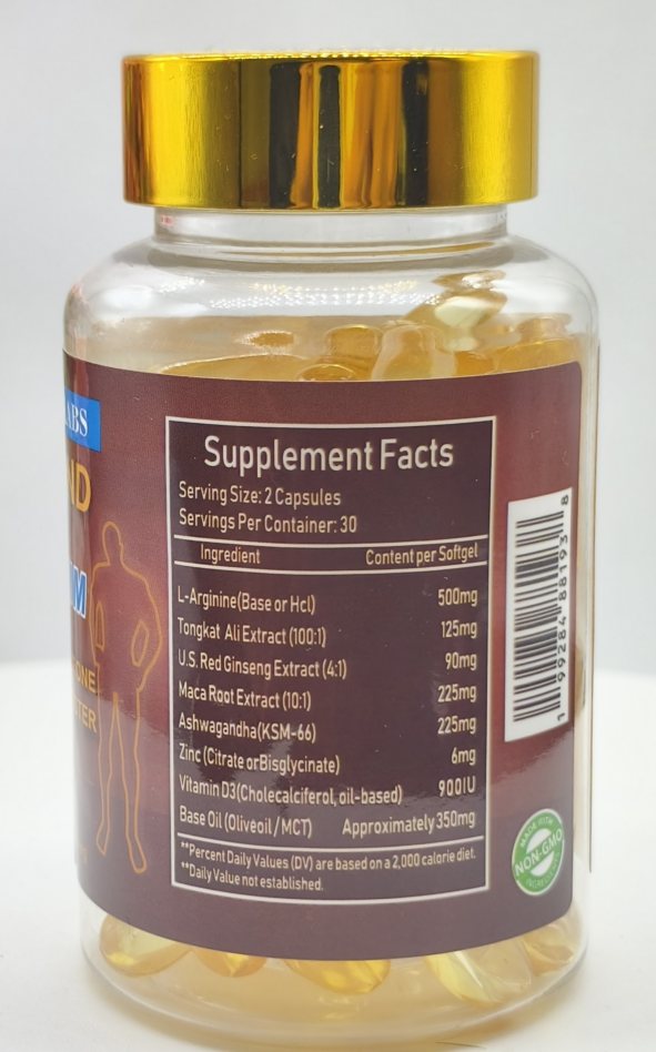 Top Seller Men’s Vitality Supplement – Energy & Daily Wellness Support with Ashwagandha, L-Arginine & Maca – Herbal Formula – 60 Softgels USA