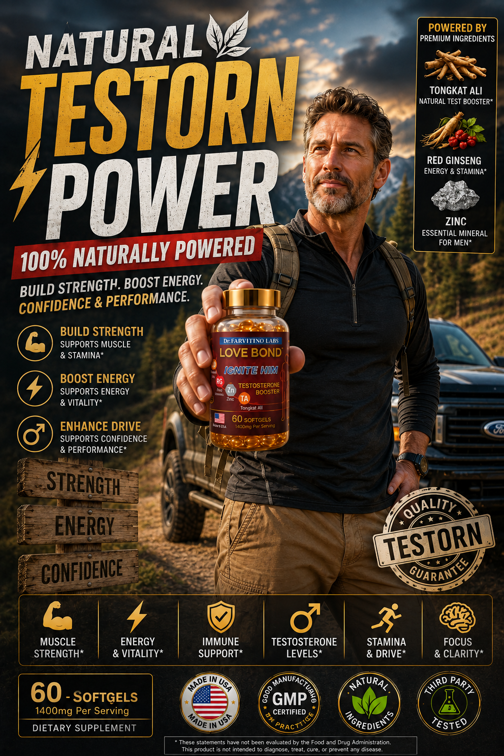 Natural Testosterone Booster for Men – Tongkat Ali, Ashwagandha, Zinc – Strength, Stamina, Drive (60 Softgels)