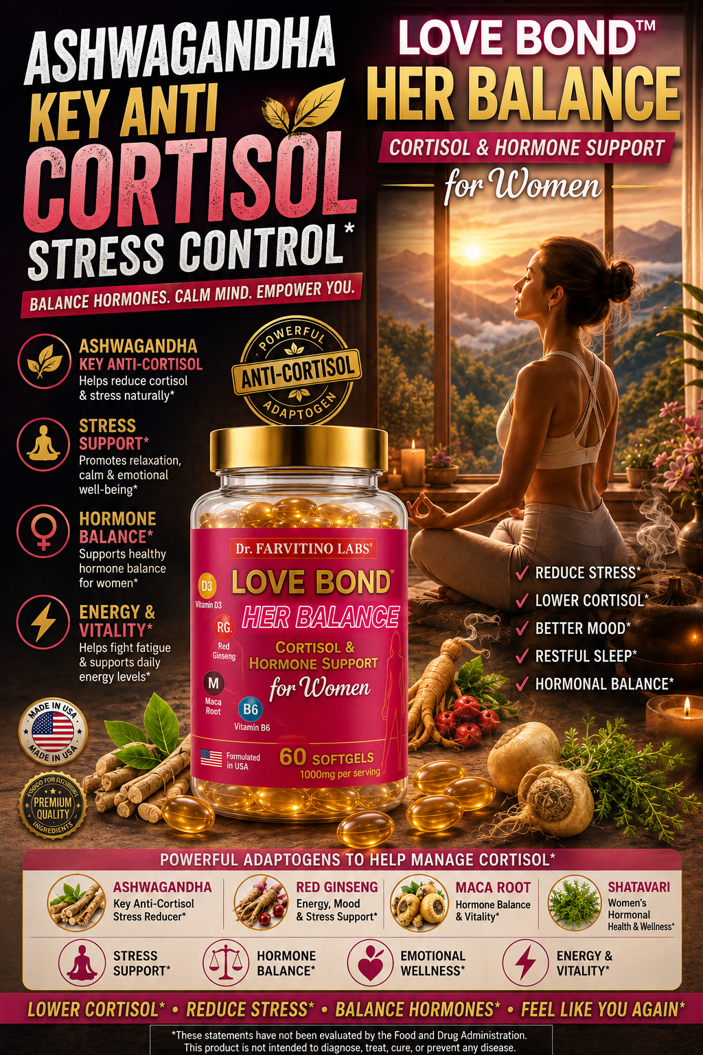 Her Balance Cortisol Hormone Support – Ashwagandha, Maca, Ginseng Softgels
