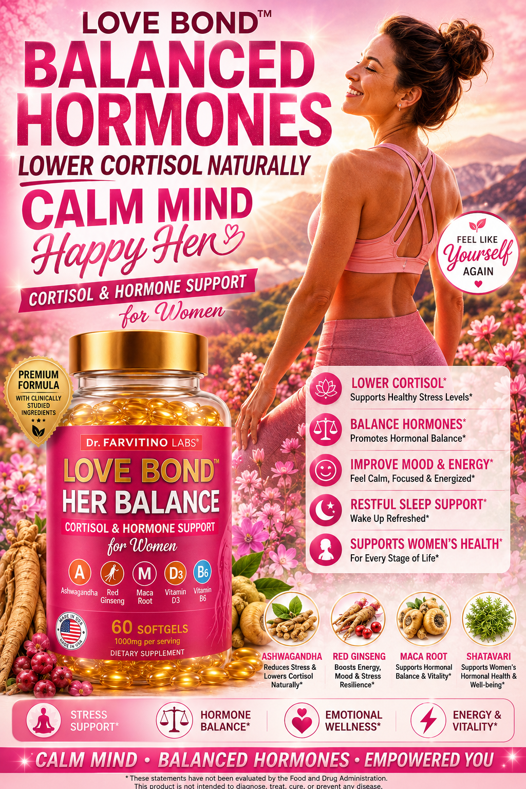 Her Balance Cortisol Hormone Support – Ashwagandha, Maca, Ginseng Softgels