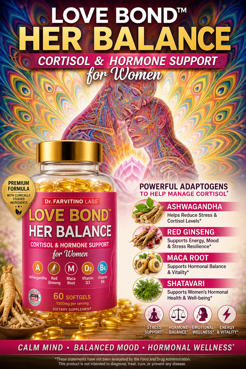 Her Balance Cortisol Hormone Support – Ashwagandha, Maca, Ginseng Softgels