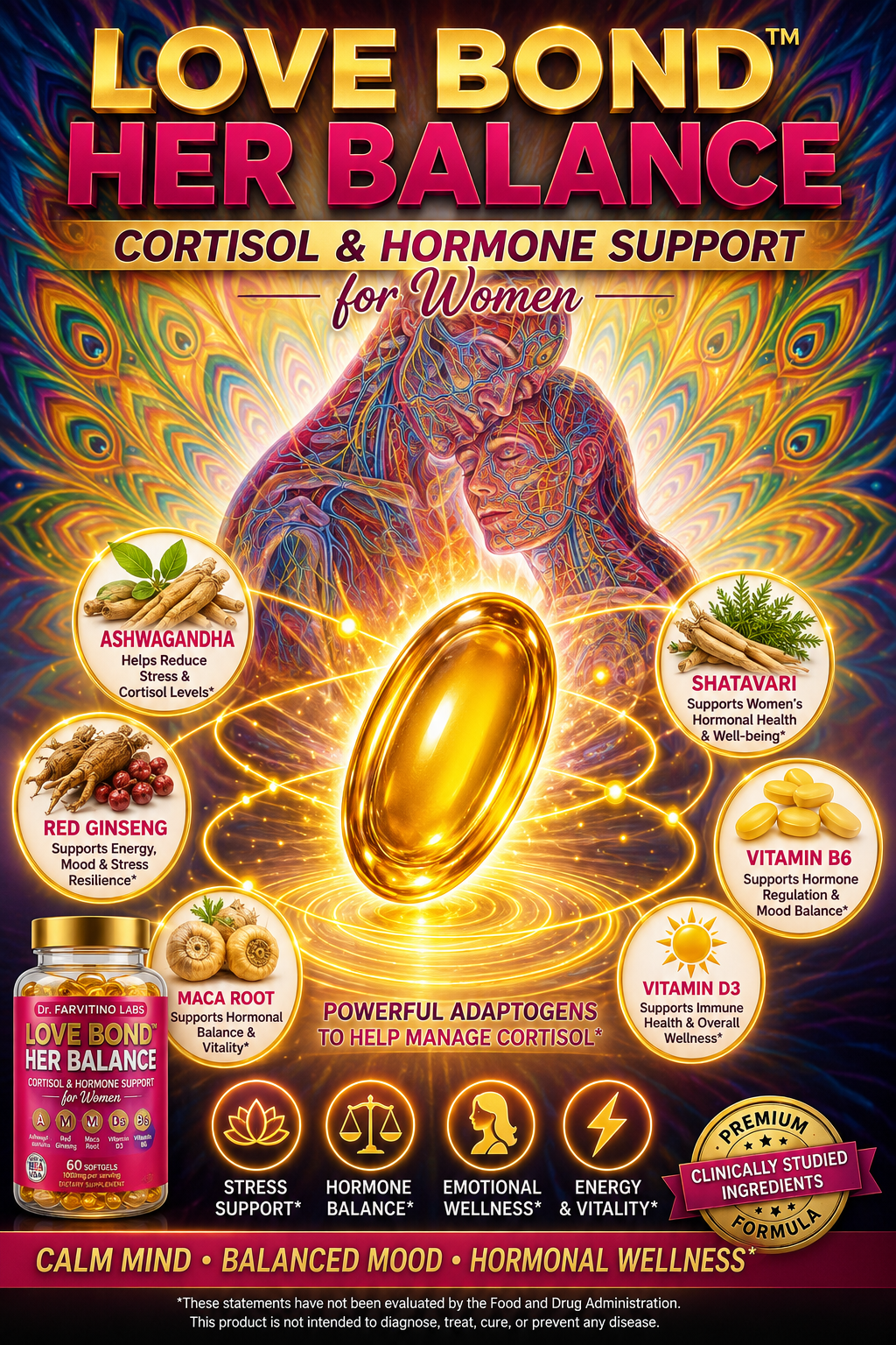 Her Balance Cortisol Hormone Support – Ashwagandha, Maca, Ginseng Softgels