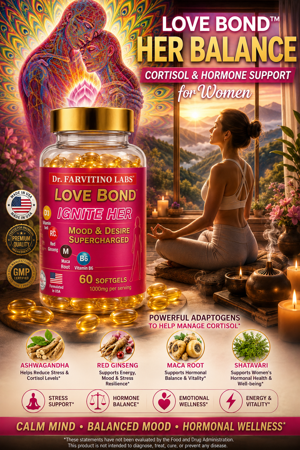 Her Balance Cortisol Hormone Support – Ashwagandha, Maca, Ginseng Softgels