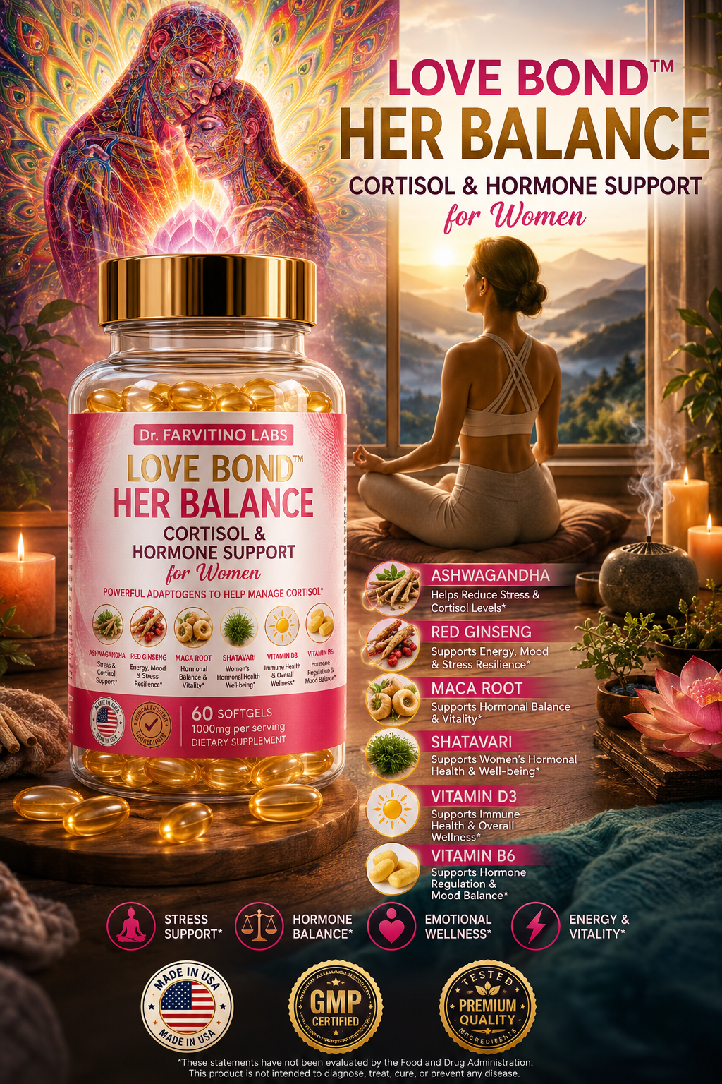 Her Balance Cortisol Hormone Support – Ashwagandha, Maca, Ginseng Softgels