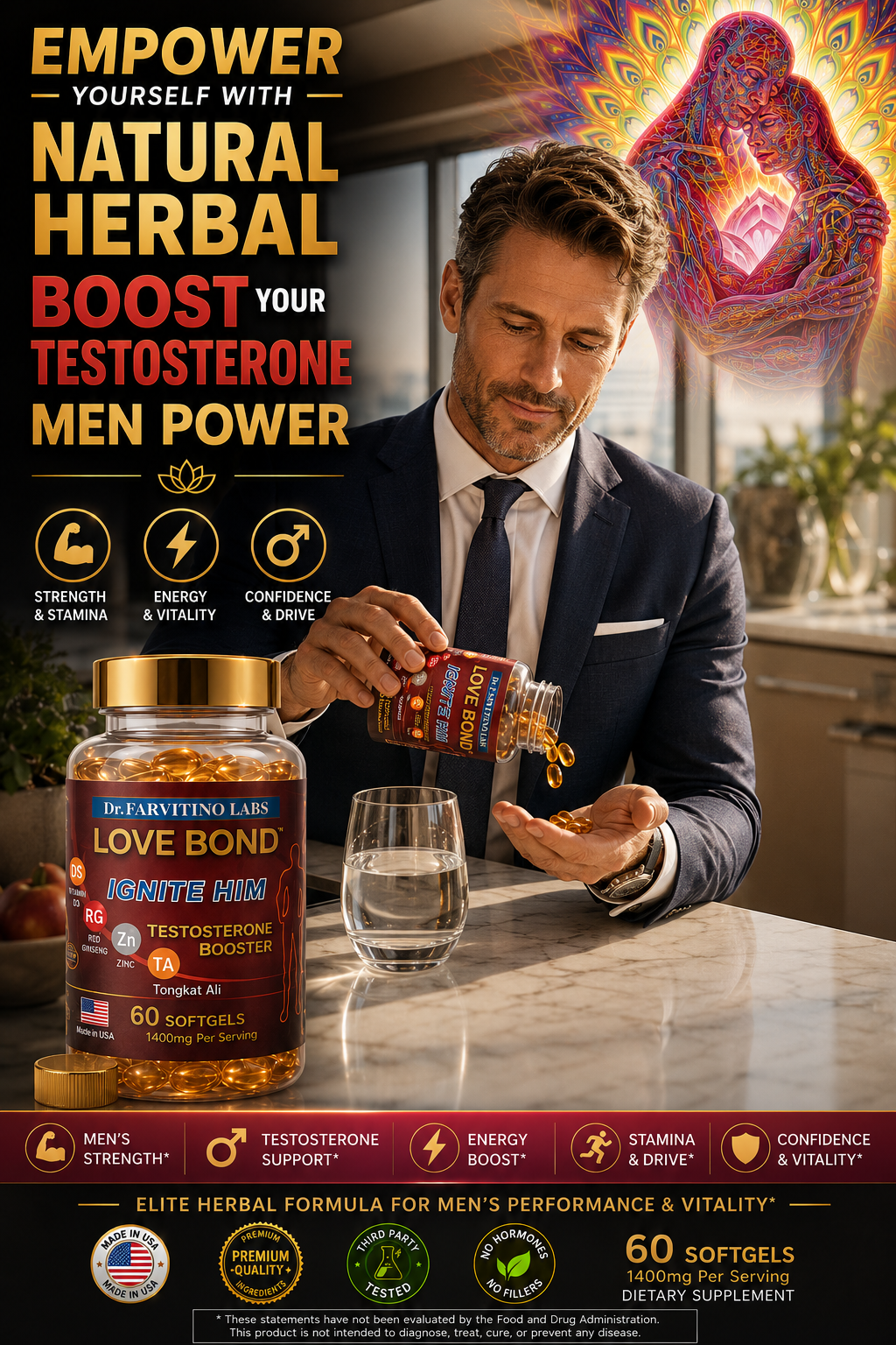 Natural Testosterone Booster for Men – Tongkat Ali, Ashwagandha, Zinc – Strength, Stamina, Drive (60 Softgels)