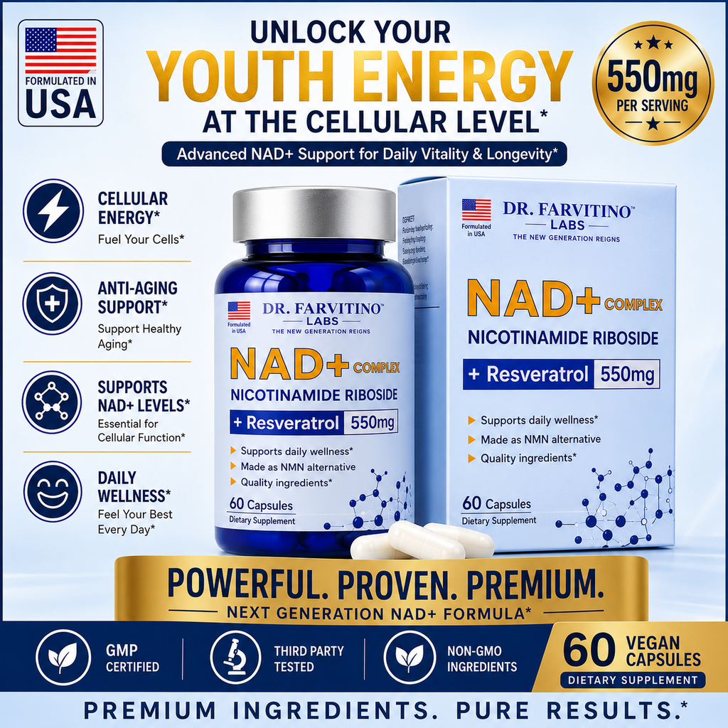 NAD+ Complex 550mg – Cellular Energy & Healthy Aging | Nicotinamide Riboside & Resveratrol | 60 Capsules