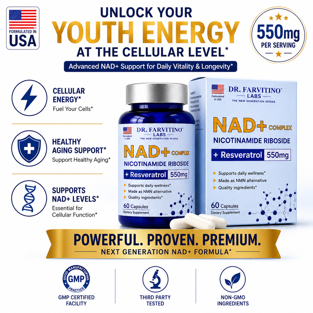 NAD+ Complex 550mg – Cellular Energy & Healthy Aging | Nicotinamide Riboside & Resveratrol | 60 Capsules