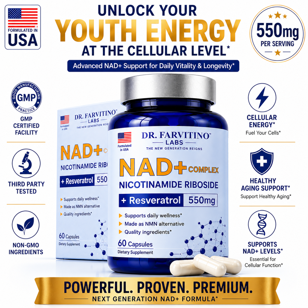 NAD+ Complex 550mg – Cellular Energy & Healthy Aging | Nicotinamide Riboside & Resveratrol | 60 Capsules