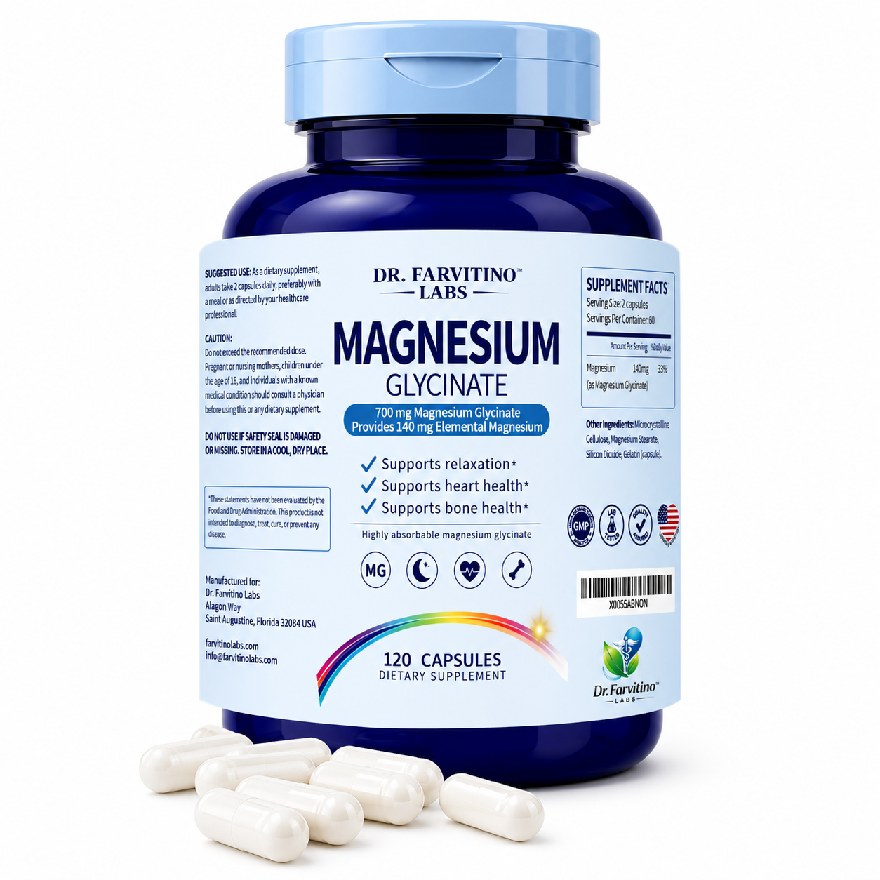 Magnesium Glycinate 350mg - High Absorption Chelated Magnesium Supplement for Sleep, Calm, Muscle Relaxation, Healthy Heart, Bone & Nerve Support for Women & Men - 120 Capsules