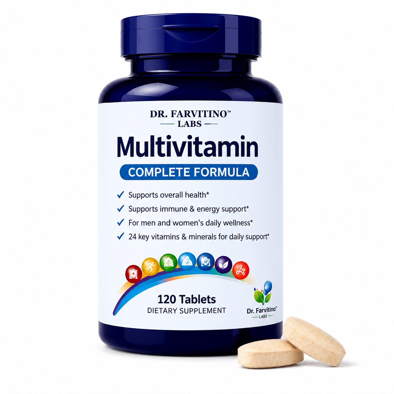DR. FARVITINO LABS Multivitamin for Men & Women – Daily Multivitamin with Vitamins A, C, D3, E, B-Complex & Zinc – Supports Energy, Immune, Brain, Heart & Eye Health – 120 Tablets