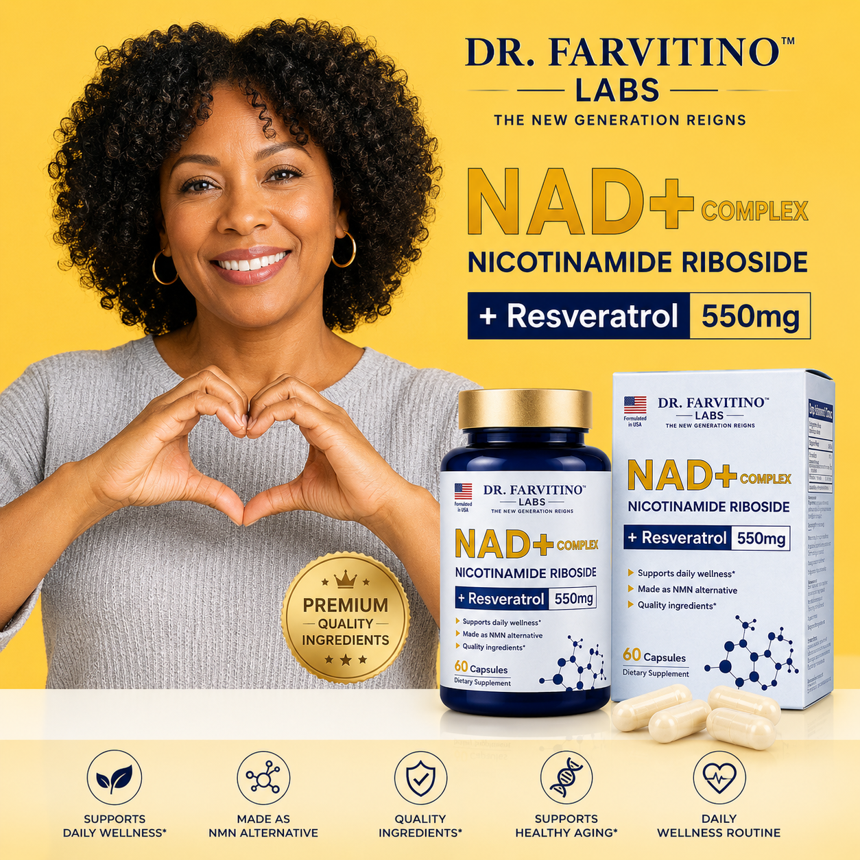 NAD+ Complex 550mg – Cellular Energy & Healthy Aging | Nicotinamide Riboside & Resveratrol | 60 Capsules