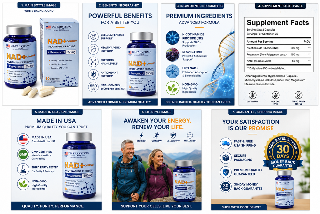 NAD+ Complex 550mg – Cellular Energy & Healthy Aging | Nicotinamide Riboside & Resveratrol | 60 Capsules