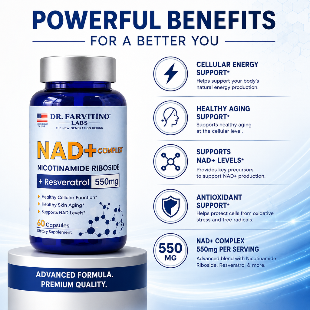 NAD+ Complex 550mg – Cellular Energy & Healthy Aging | Nicotinamide Riboside & Resveratrol | 60 Capsules