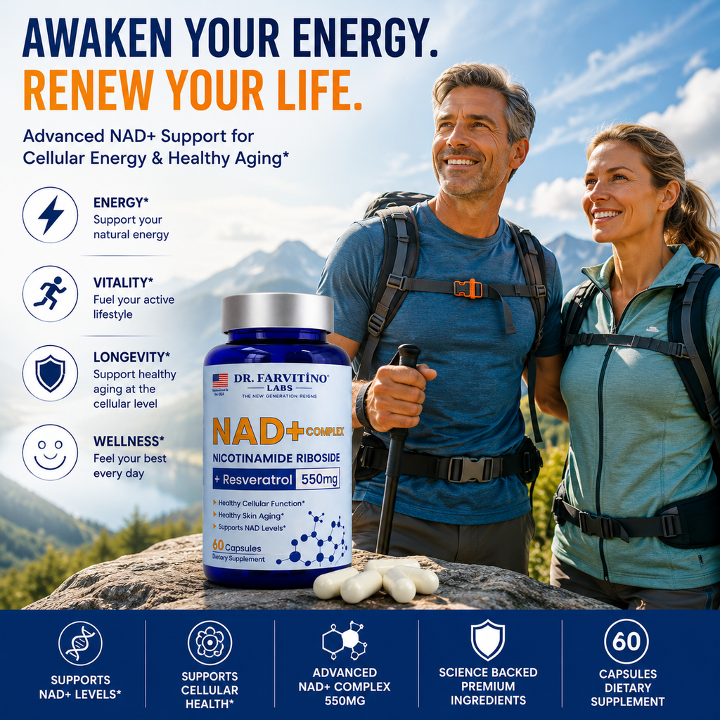 NAD+ Complex 550mg – Cellular Energy & Healthy Aging | Nicotinamide Riboside & Resveratrol | 60 Capsules