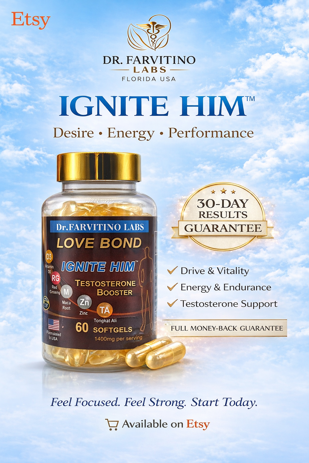 Ignite Him – Men's Vitality Supplement | Ashwagandha, Maca & L-Arginine | 60 Softgels
