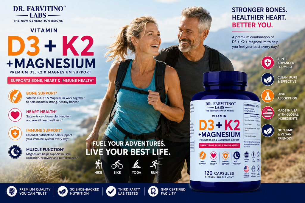DR. FARVITINO LABS Vitamin D3 + K2 + Magnesium | 10,000 IU Vitamin D3 | MK-7 200 mcg | Albion® TRAACS® Magnesium Bisglycinate Chelate | Bone, Heart, Muscle & Immune Support | 250 Capsules