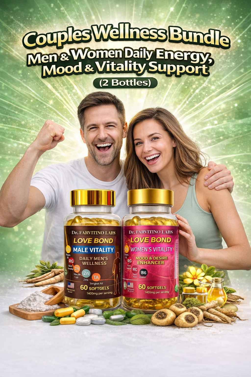 Men & Women Hormonal Support Bundle – Testosterone for Him & Estrogen Balance for Her, Energy, Mood, Vitality & Desire