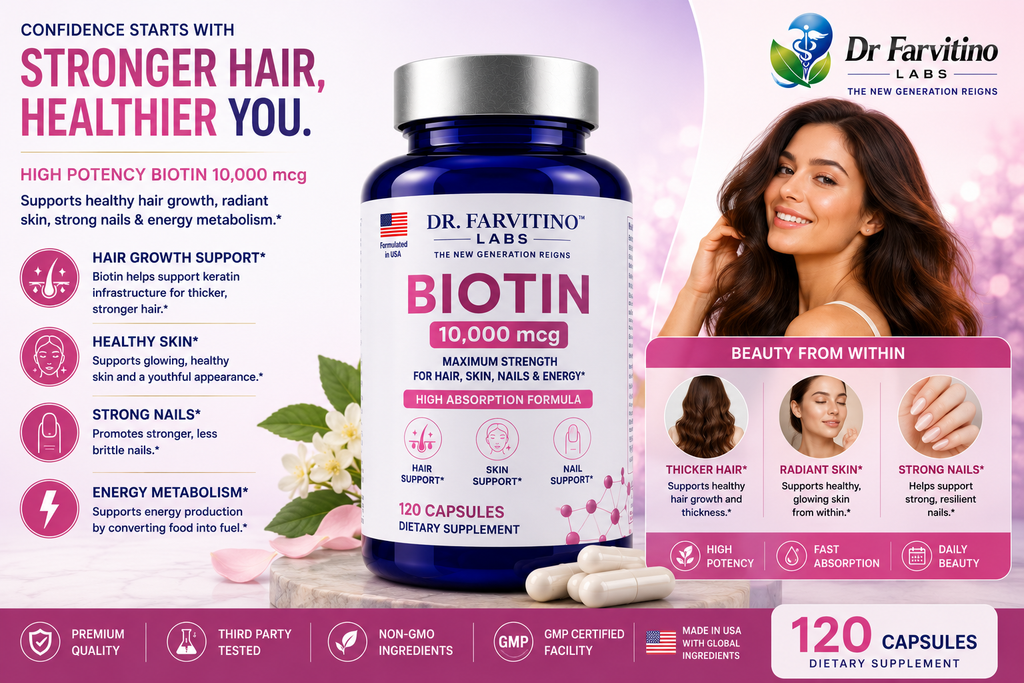 Biotin 10,000 mcg Hair Growth Vitamins for Women & Men - Vitamin B7 Beauty Supplement - Supports Healthy Hair, Skin, Nails & Energy Metabolism - High Absorption - Non-GMO - 120 Capsules