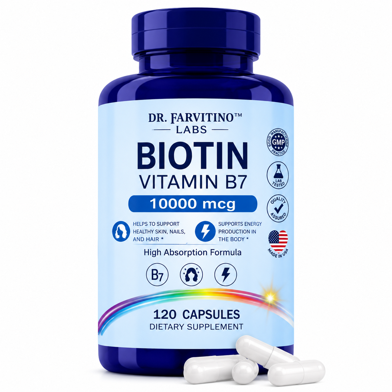 Biotin 10,000 mcg Hair Growth Vitamins for Women & Men - Vitamin B7 Beauty Supplement - Supports Healthy Hair, Skin, Nails & Energy Metabolism - High Absorption - Non-GMO - 120 Capsules