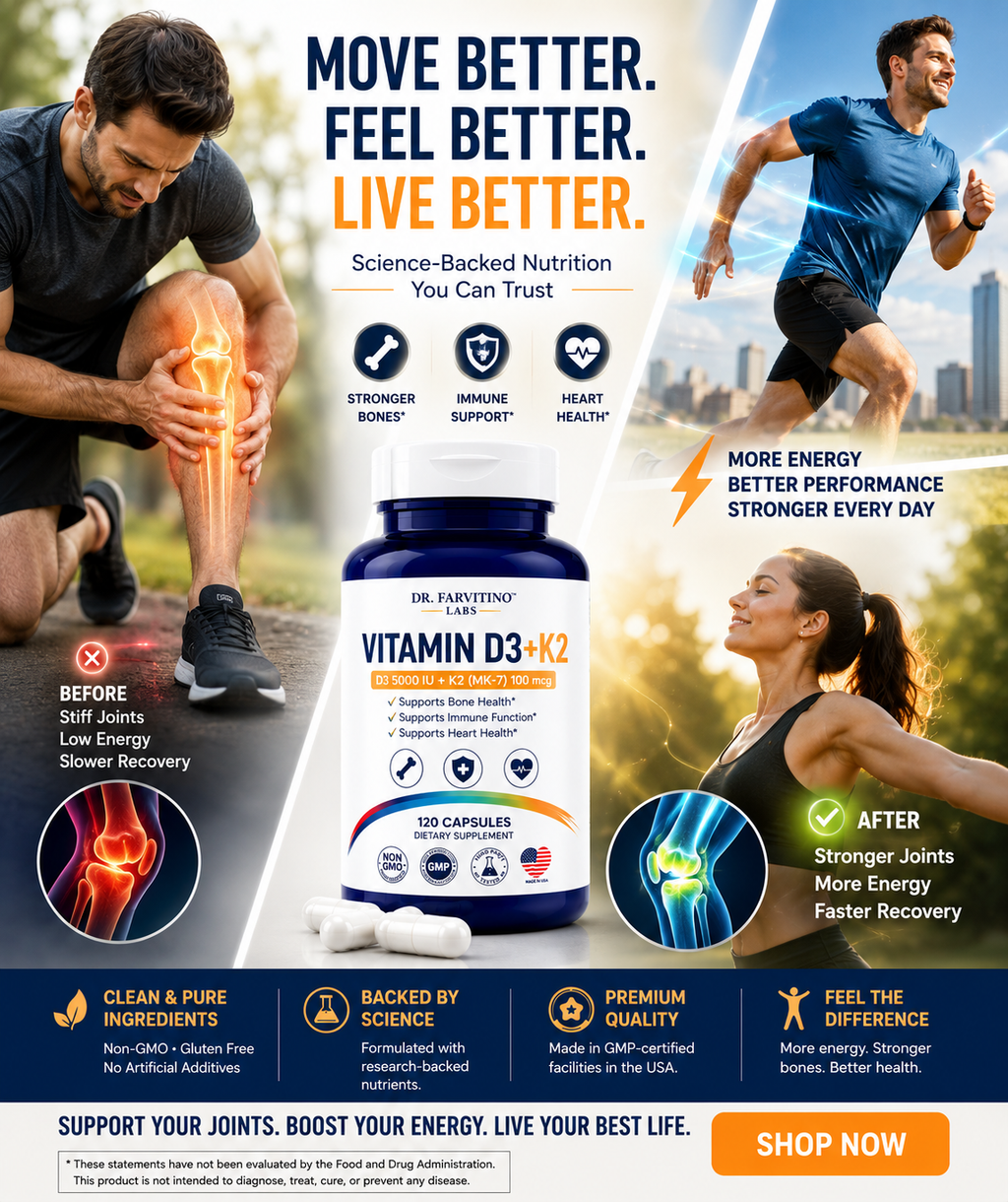 Dr. Farvitino Labs Vitamin D3 + K2 Supplement for Women & Men – 4000 IU Vitamin D3 with MK-7 (100 mcg) – Immune, Bone & Heart Health Support – 120 Capsules – Non-GMO – Made in USA ASIN