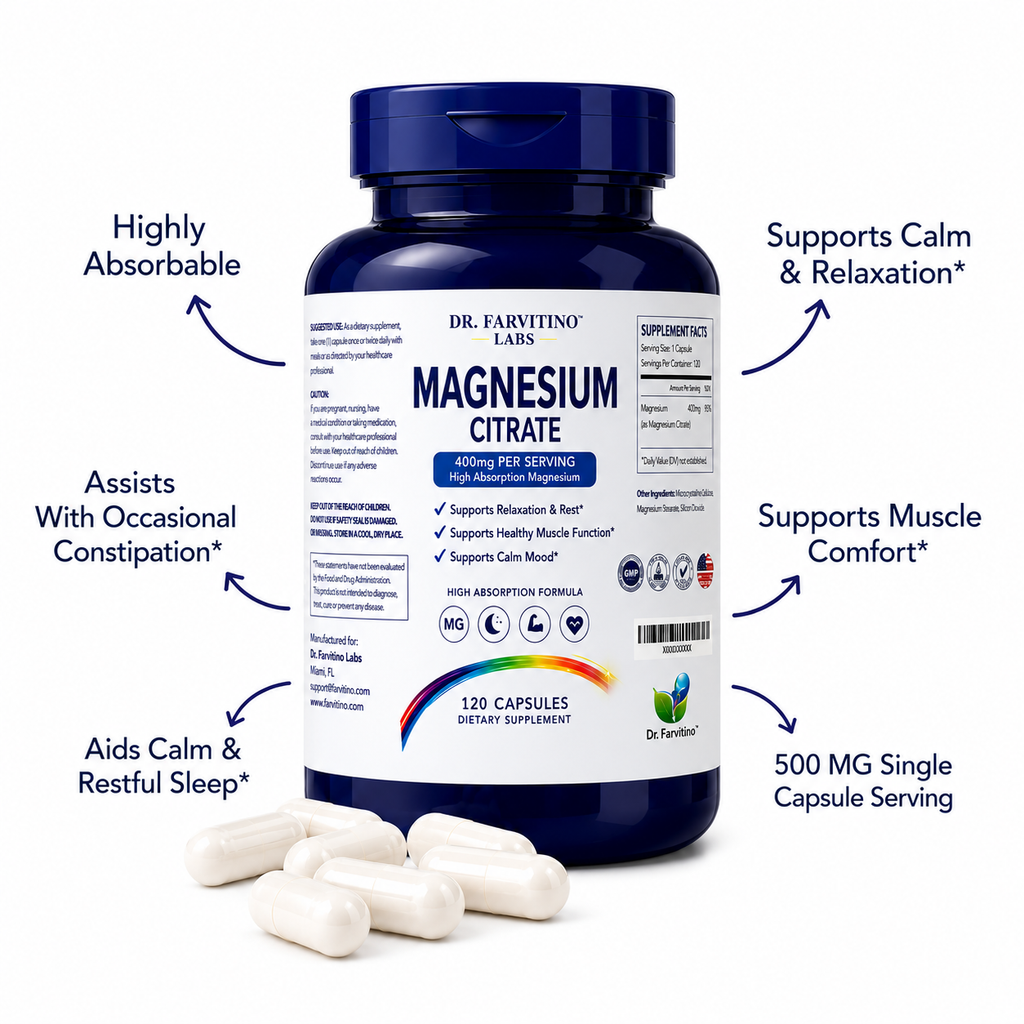Magnesium Citrate Capsules 400mg – High Absorption Magnesium Supplement – Supports Muscle Function, Relaxation, Calm Mood & Nervous System Health – 120 Capsules – Non-GMO – Made in USA**