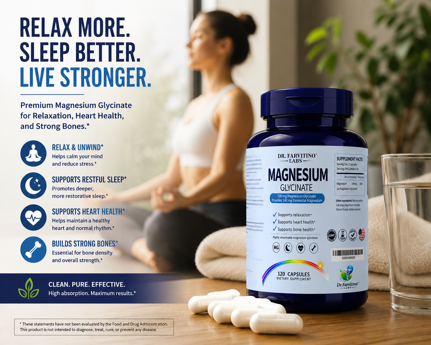 Magnesium Glycinate 350mg - High Absorption Chelated Magnesium Supplement for Sleep, Calm, Muscle Relaxation, Healthy Heart, Bone & Nerve Support for Women & Men - 120 Capsules