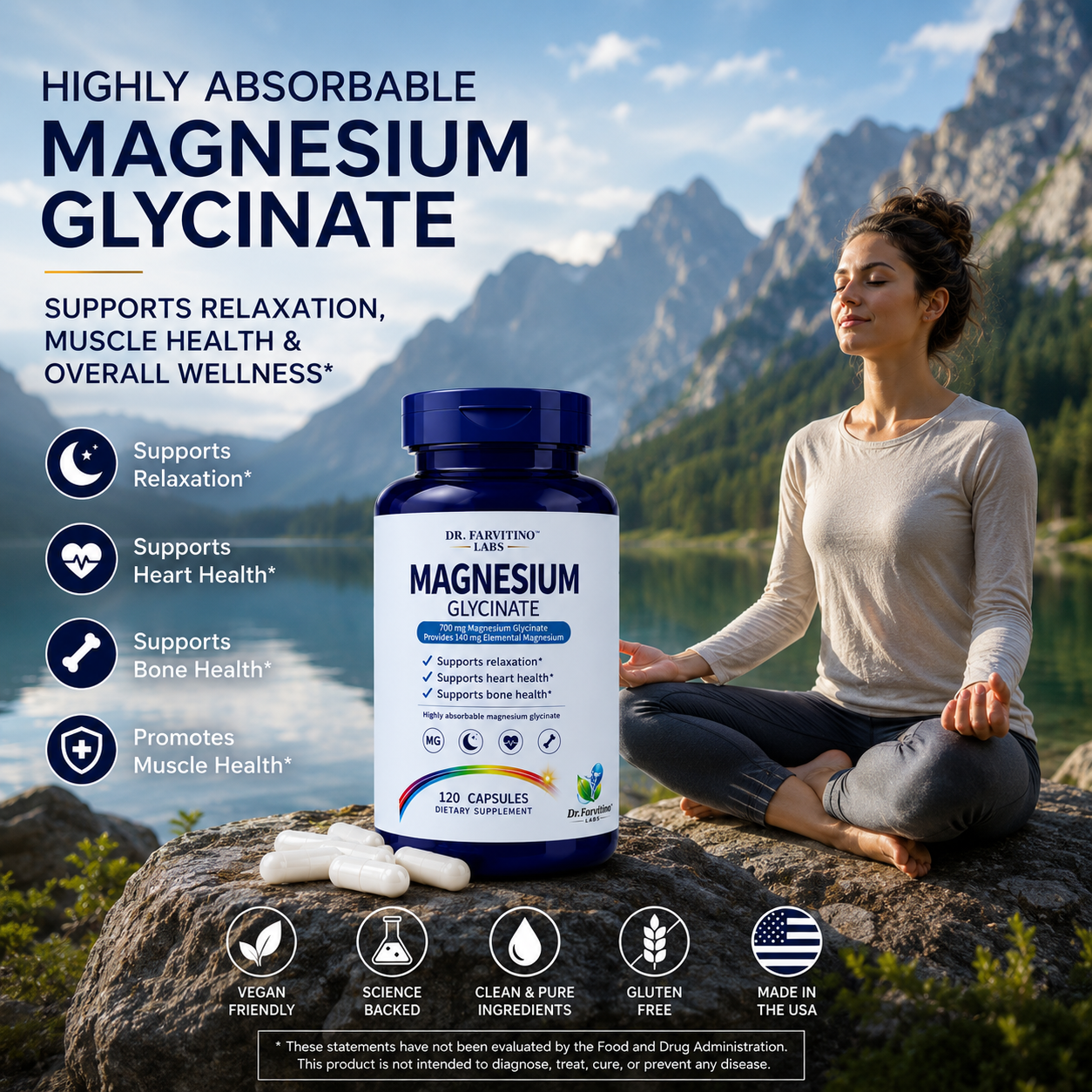 Magnesium Glycinate 350mg - High Absorption Chelated Magnesium Supplement for Sleep, Calm, Muscle Relaxation, Healthy Heart, Bone & Nerve Support for Women & Men - 120 Capsules