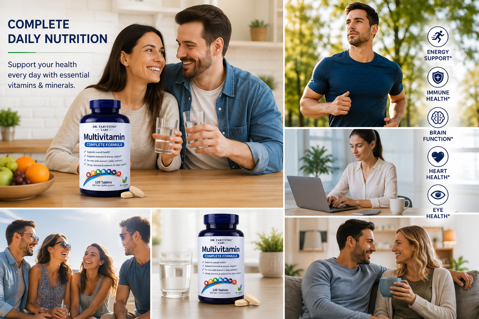 DR. FARVITINO LABS Multivitamin for Men & Women – Daily Multivitamin with Vitamins A, C, D3, E, B-Complex & Zinc – Supports Energy, Immune, Brain, Heart & Eye Health – 120 Tablets