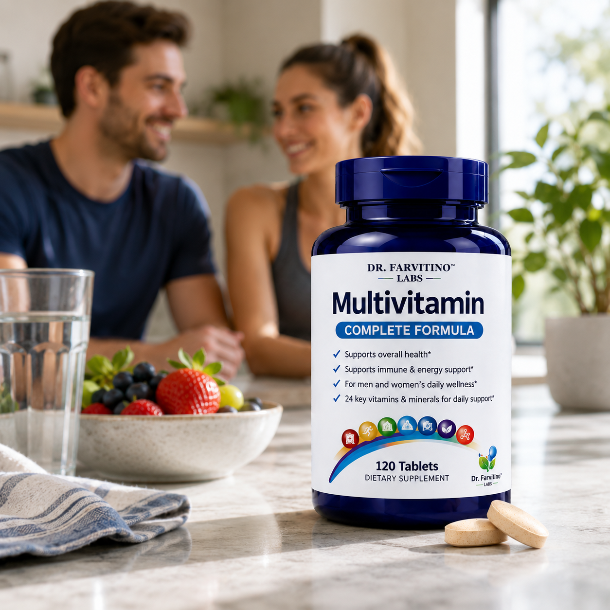 DR. FARVITINO LABS Multivitamin for Men & Women – Daily Multivitamin with Vitamins A, C, D3, E, B-Complex & Zinc – Supports Energy, Immune, Brain, Heart & Eye Health – 120 Tablets